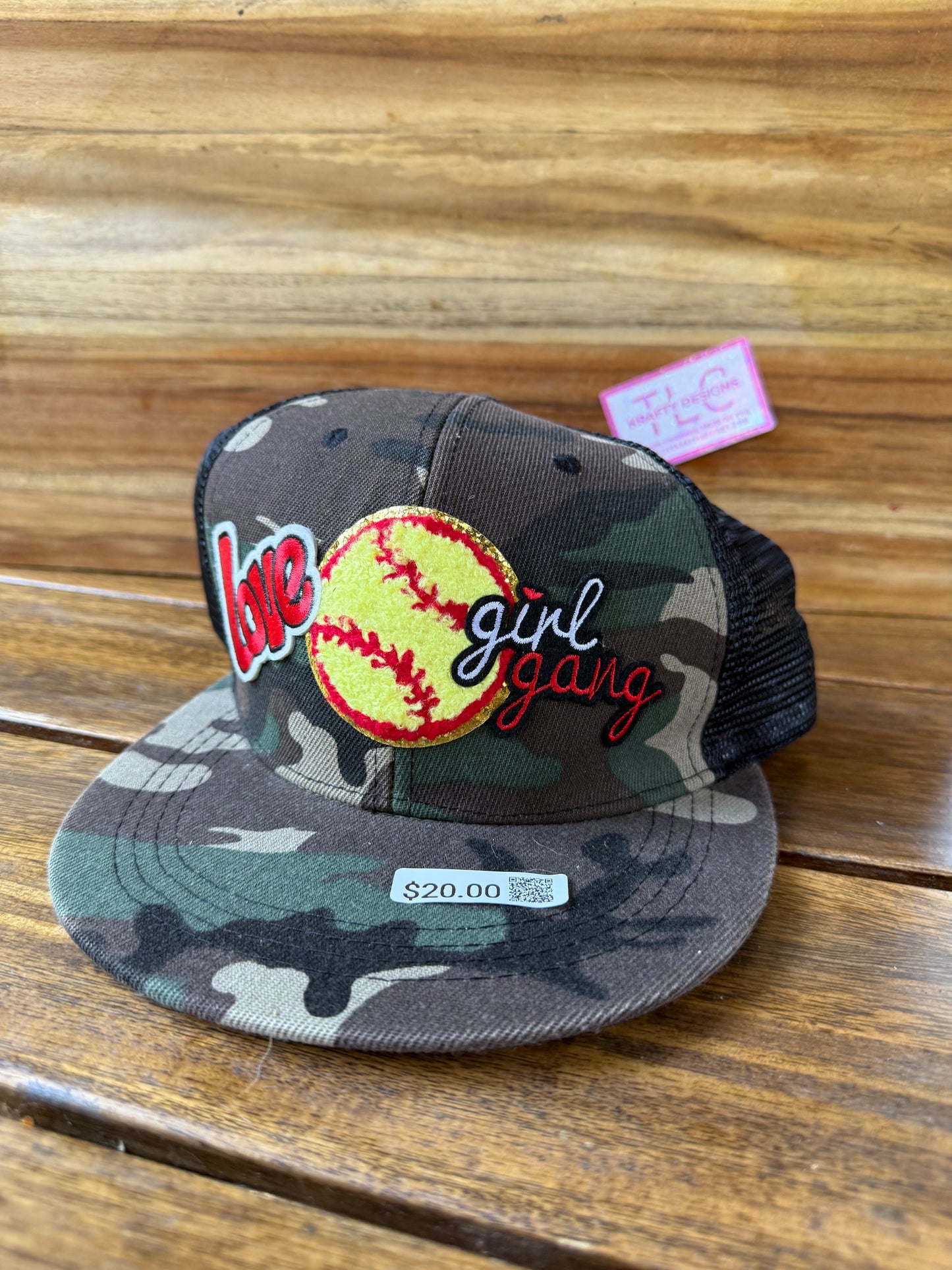 Camo Flat-Bill Trucker Hat – Love Softball Girl Gang Design