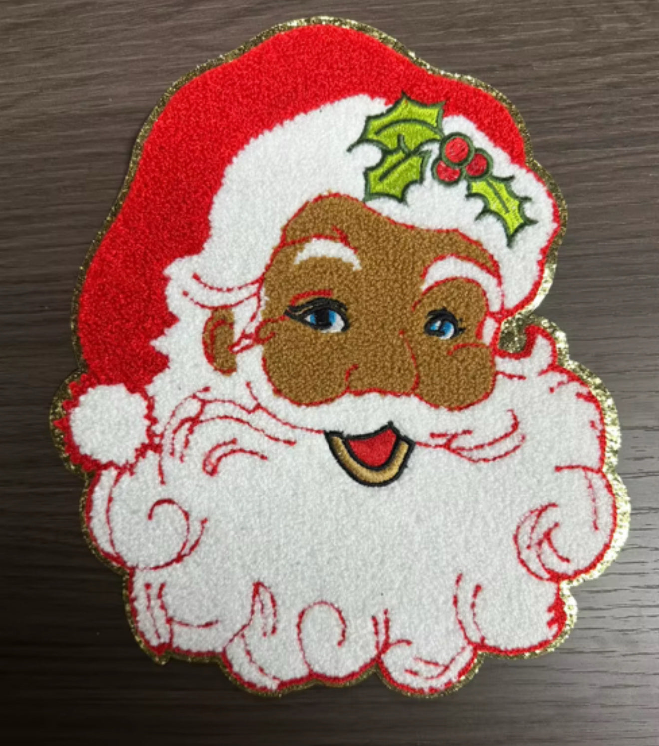 Vintage-Style Santa Chenille Patch – Holiday Iron-On Christmas Appliqué preorder