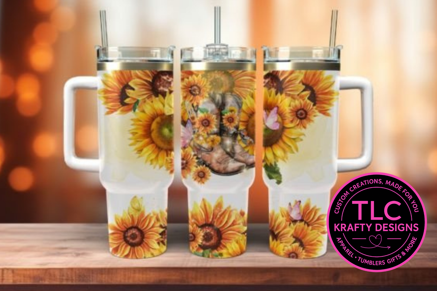 40oz Sunflower Tumblers with Handle & Straw – Floral Drinkware Collection