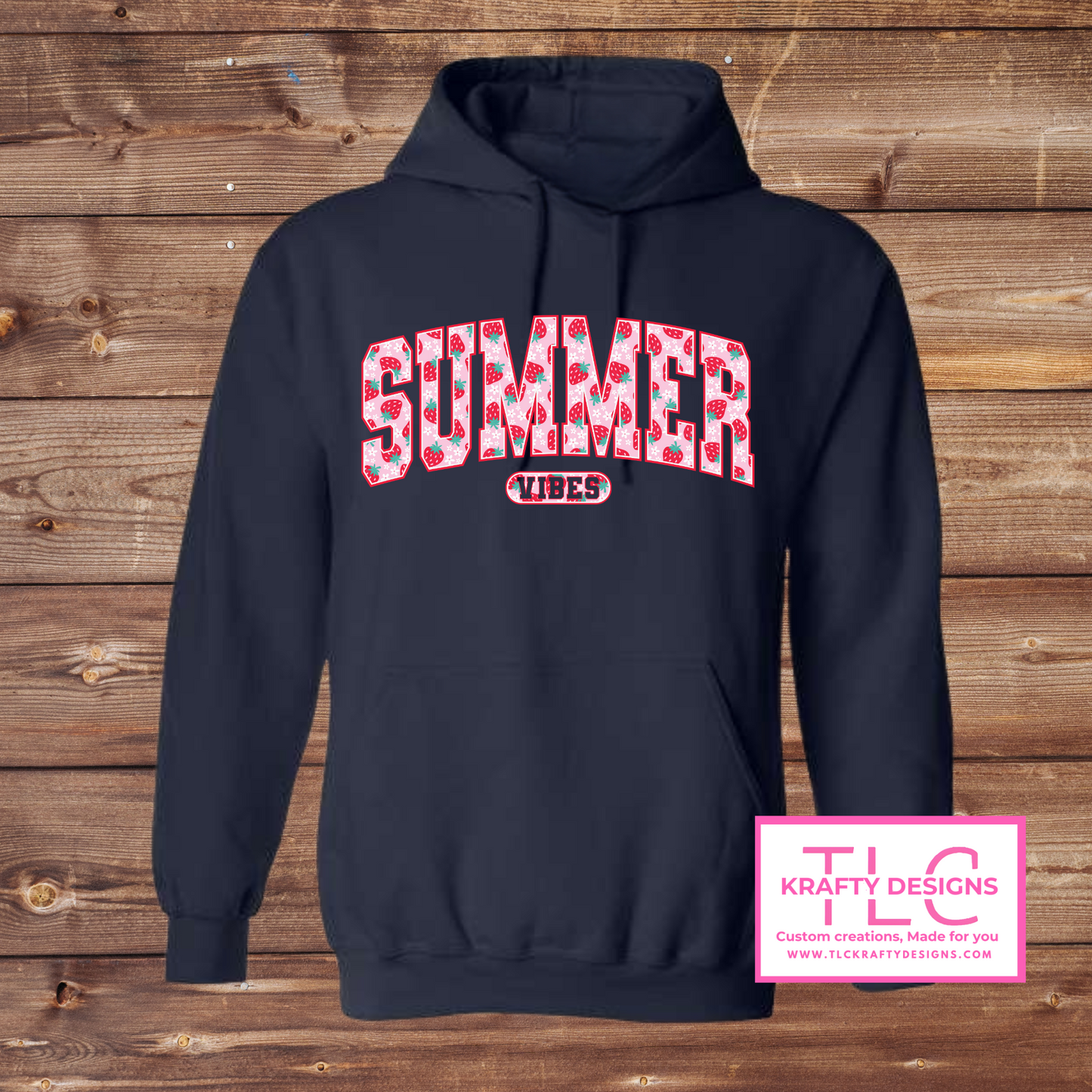 Strawberry “Summer Vibes” Crewneck & Hoodie – Cute and Comfy Seasonal Style