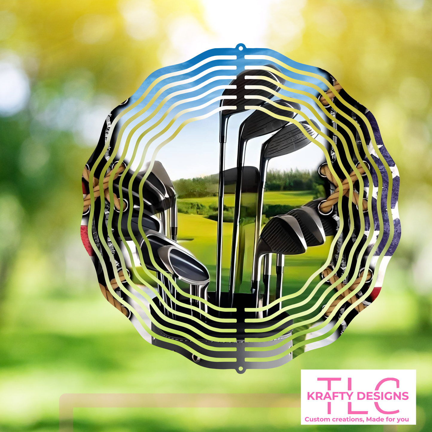 Golf Clubs 10” Wind Spinner – Sublimated Metal Outdoor Décor for Golf Fans