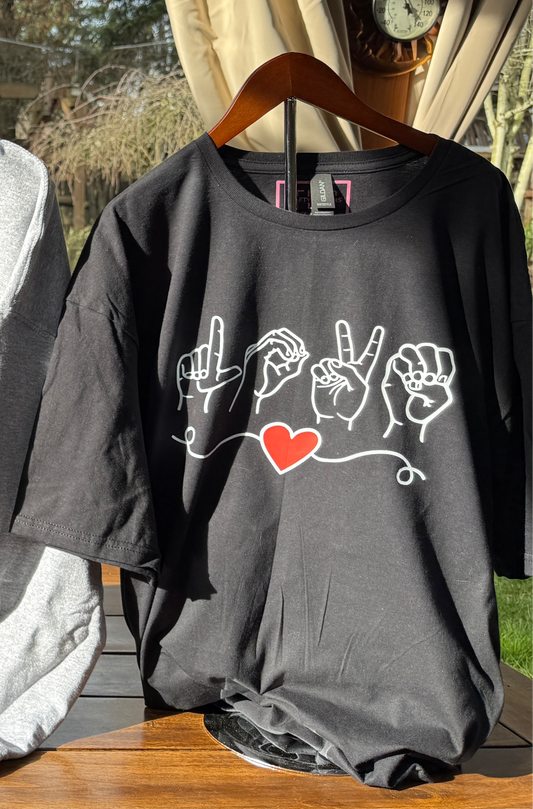ASL Love Collection – Short Sleeve, Long Sleeve, and Tank Tops for Sign Language Enthusiasts