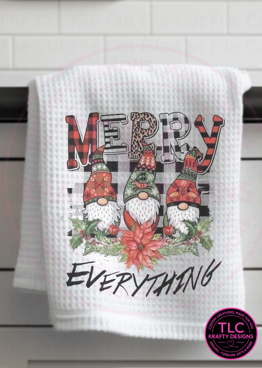 Merry Everything Christmas Gnome Towel – Holiday Buffalo Plaid & Leopard Print Kitchen Decor