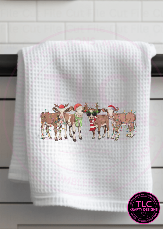 Christmas Cow Squad Towel – Festive Farmhouse Holiday Kitchen Décor 🐄🎄✨