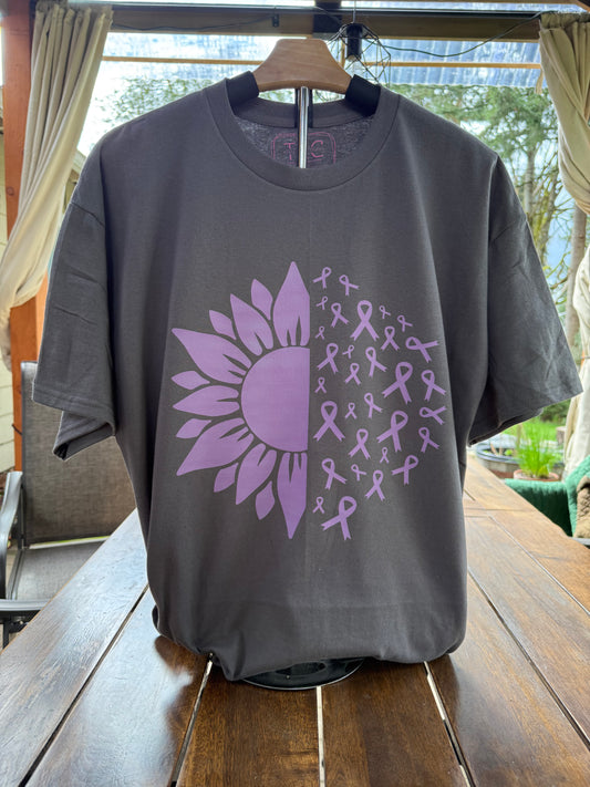 Purple Ribbon Sunflower Awareness Tee – Support and Strength in Style