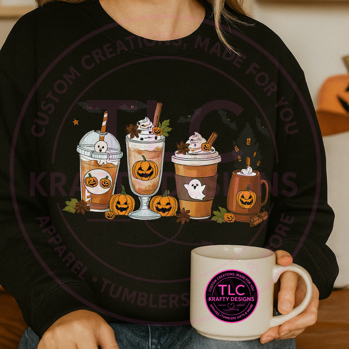Halloween Coffee Drinks Sweatshirt β Spooky Pumpkin & Ghost Latte Pullover