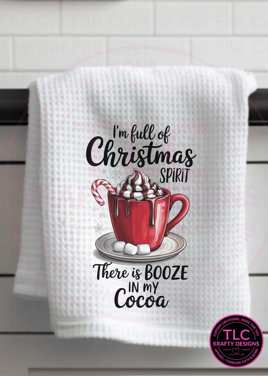 Christmas Spirit Cocoa Towel – Funny Holiday Boozy Hot Chocolate Kitchen Decor