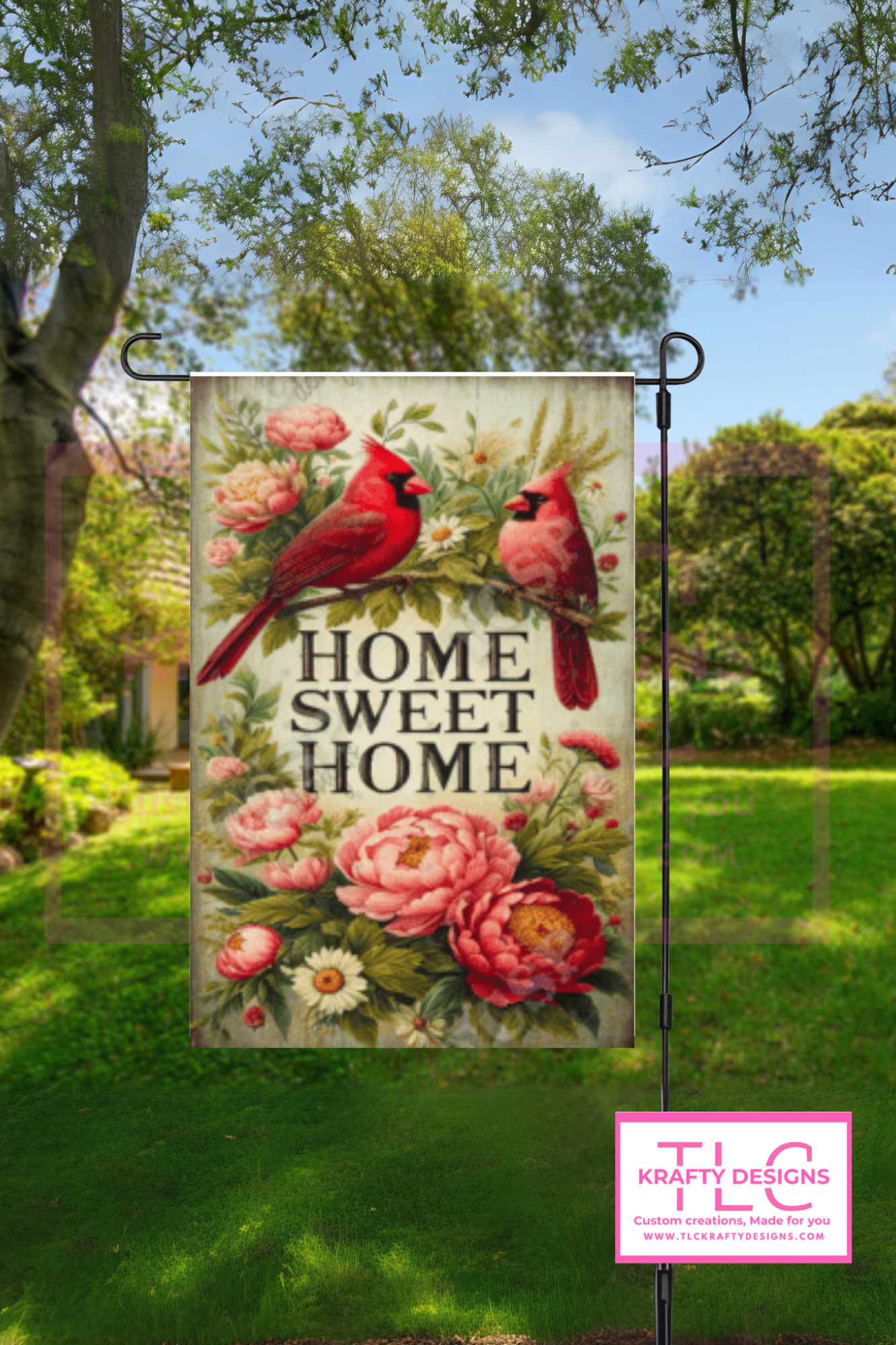Home Sweet Home Garden Flag – Vintage Cardinals & Floral Outdoor Decor