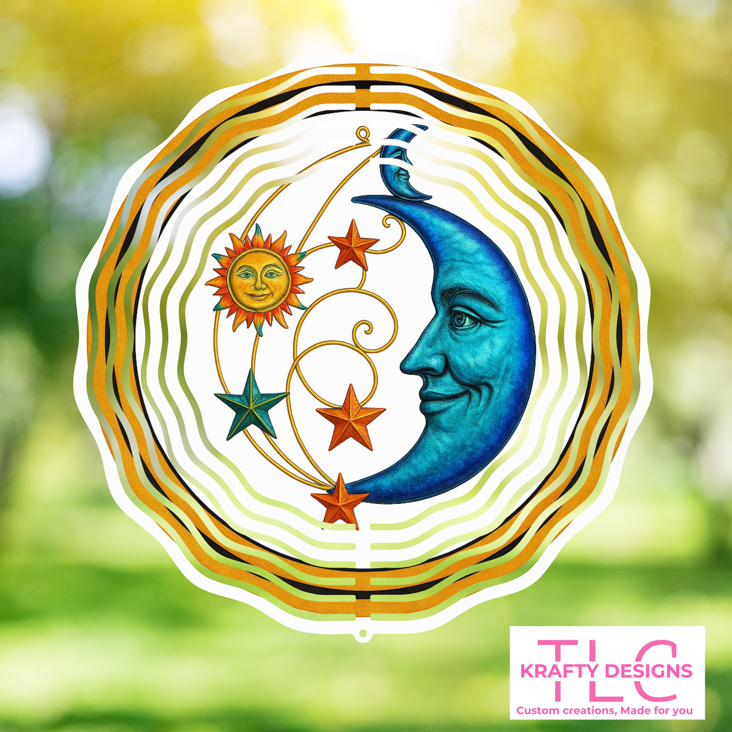 Sun & Moon 10” Wind Spinner – Celestial Sublimated Metal Garden Art