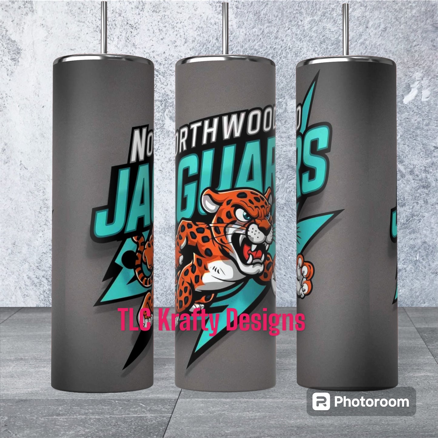 Northwood Middle School Glow in the Dark Jaguar’s Gray & Teal Logo Tumbler