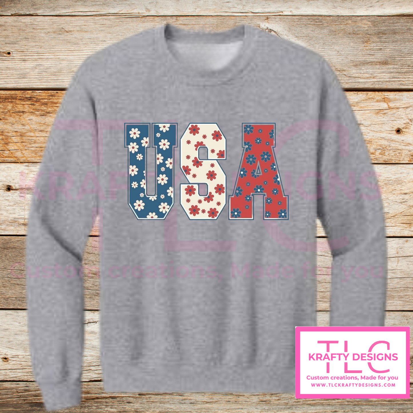 Floral USA Sweatshirt – Retro Patriotic Crewneck in Multiple Colors