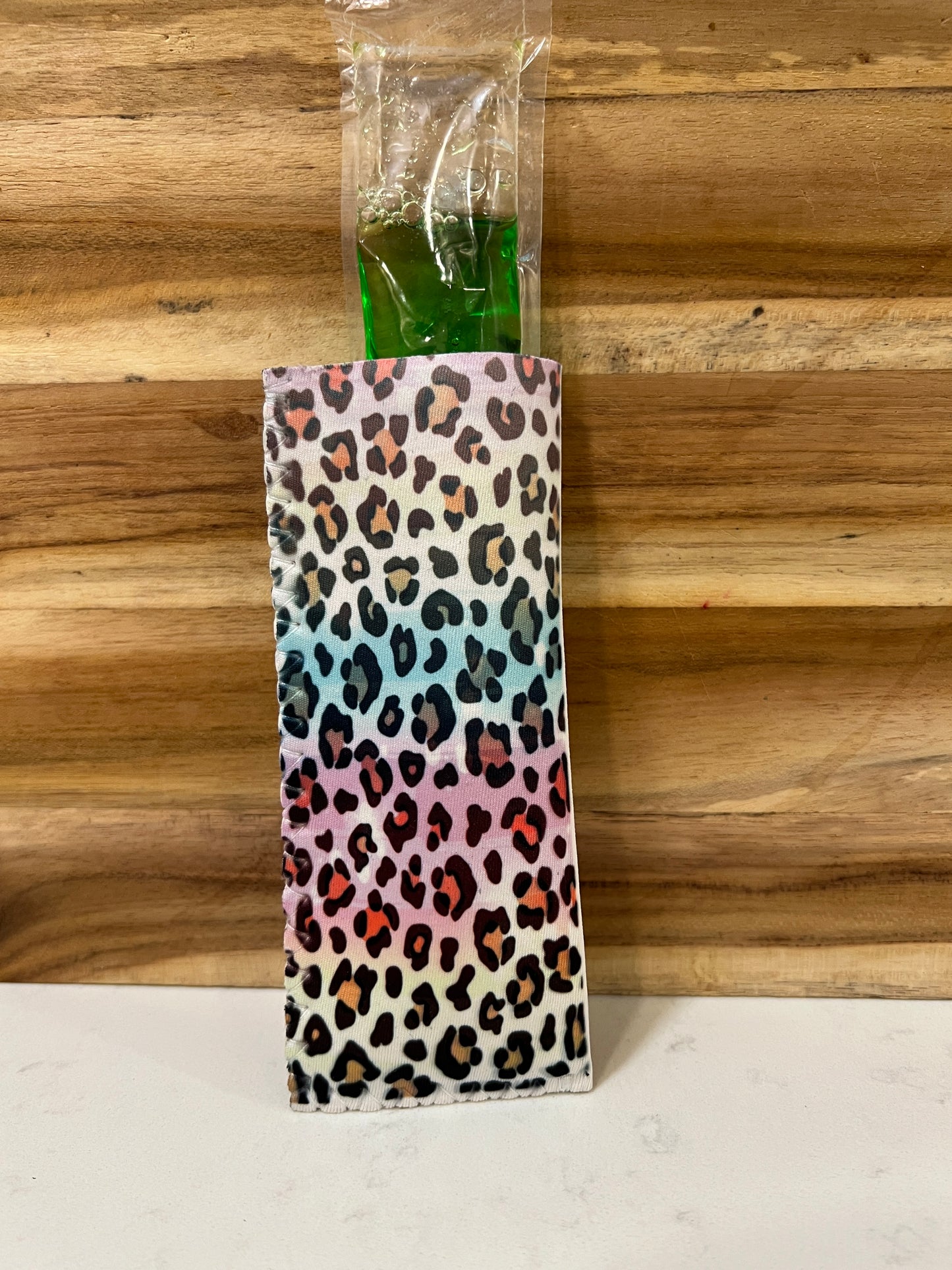 Colorful leopard print pink, blue, cream Neoprene popsicle holders