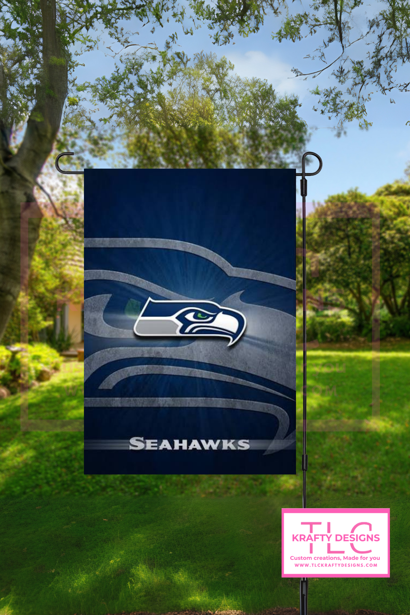 Pacific Northwest Football Garden Flag – Bold Hawk-Inspired Design in Blue & Green