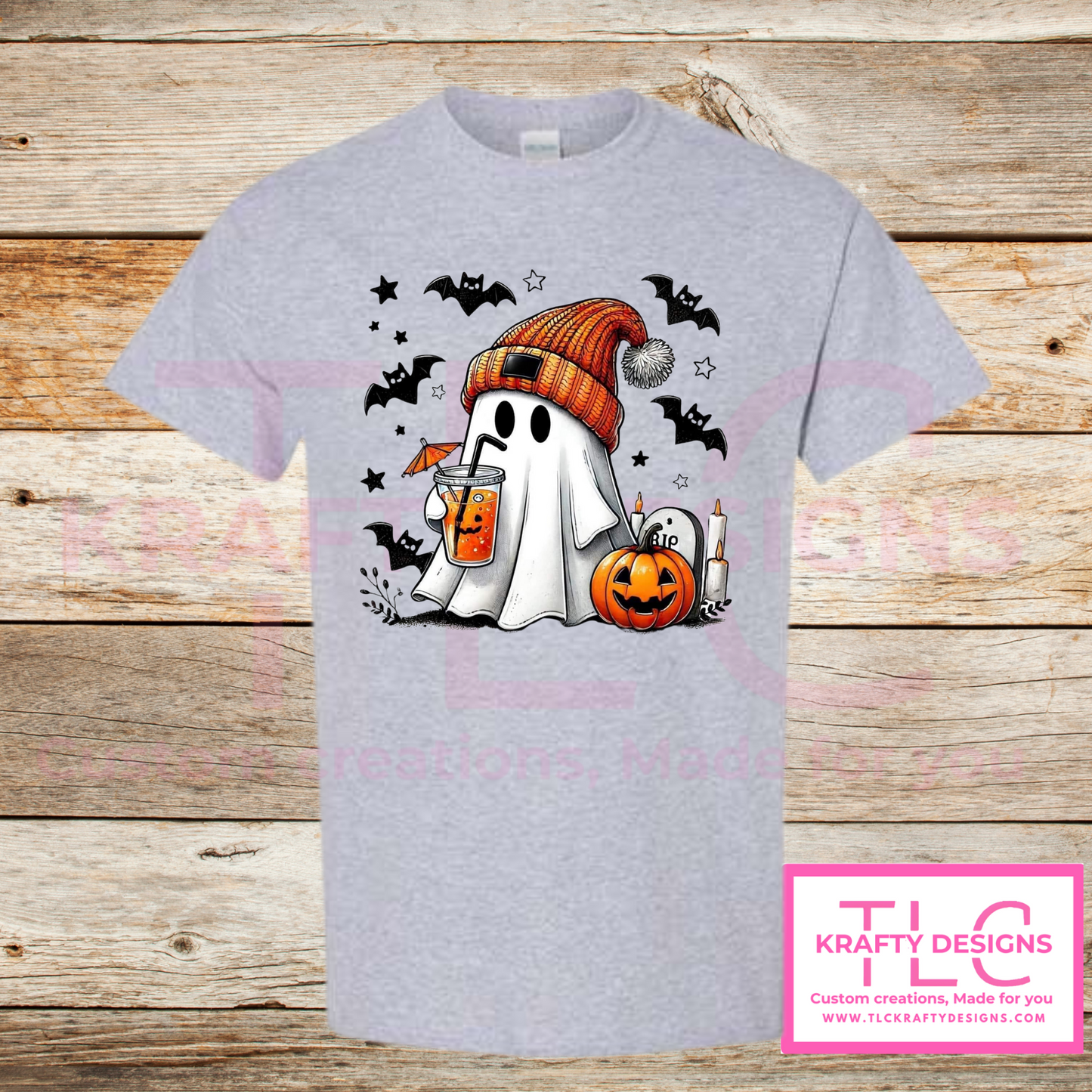 Cozy Ghost Halloween Tee – Fall Drink & Pumpkin Shirt in Fun Colors