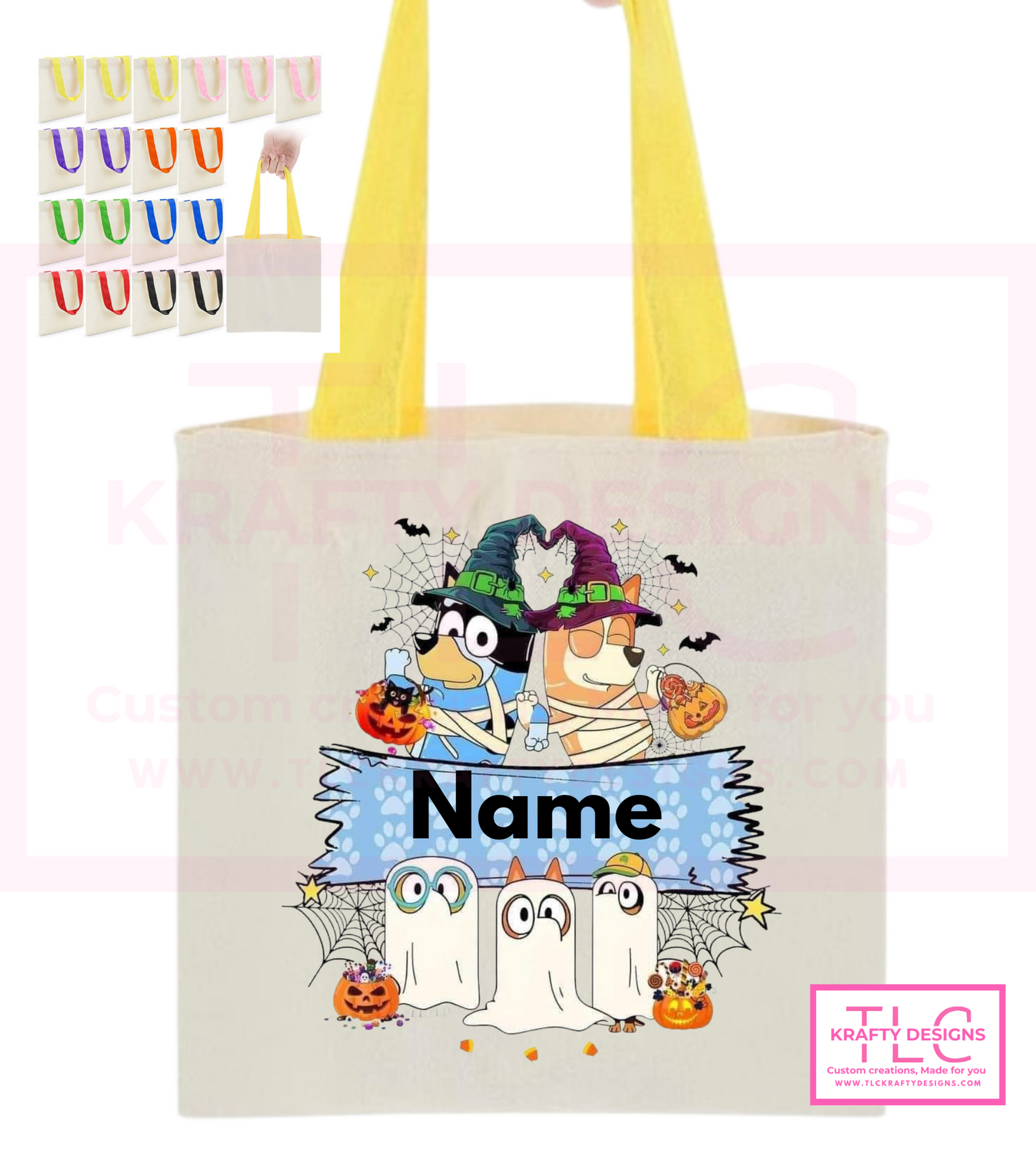 Custom Halloween Trick-or-Treat Tote Bags β Personalized Kids Candy Bags in Fun Character Designs