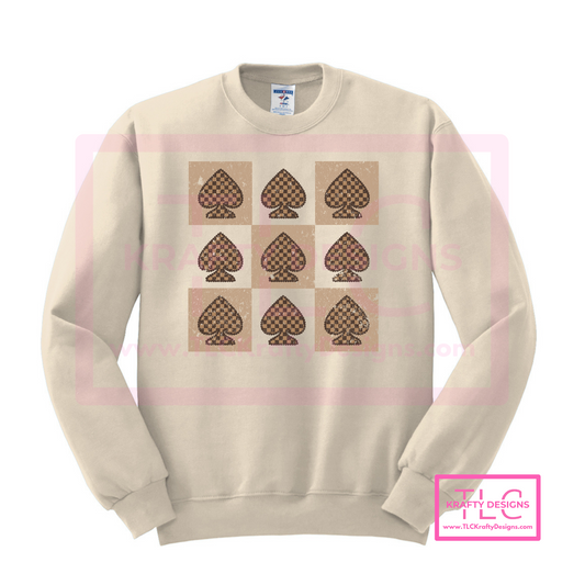 Retro Checkered Spades Sweatshirt – Western-Inspired Grid Design