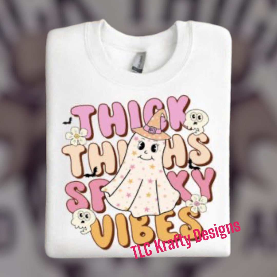 Thick Thighs and Spooky Vibes (Cute Ghost) T-Shirt