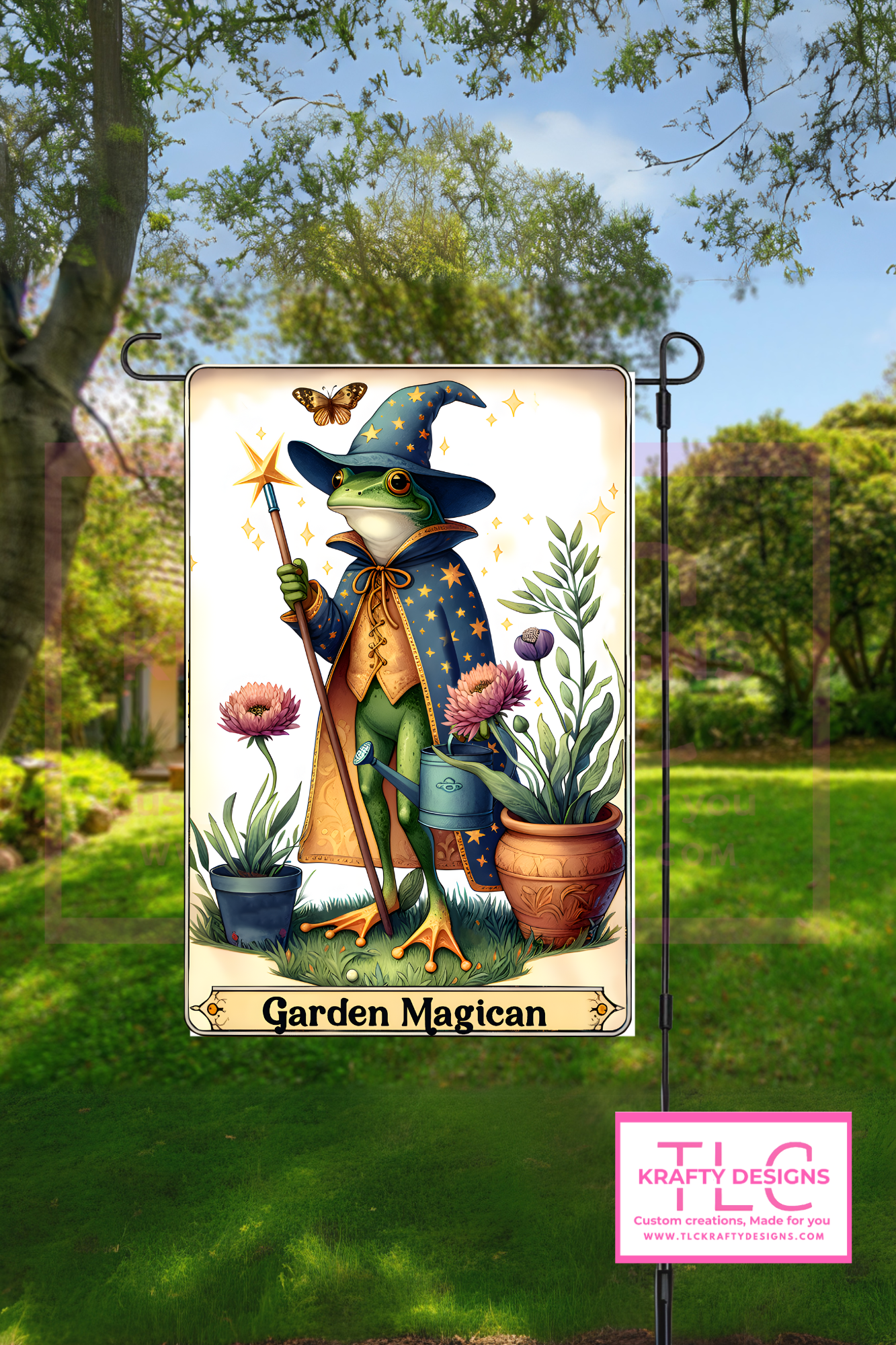 Garden Magician Frog Flag – Whimsical Wizard Garden Banner for Fantasy Lovers