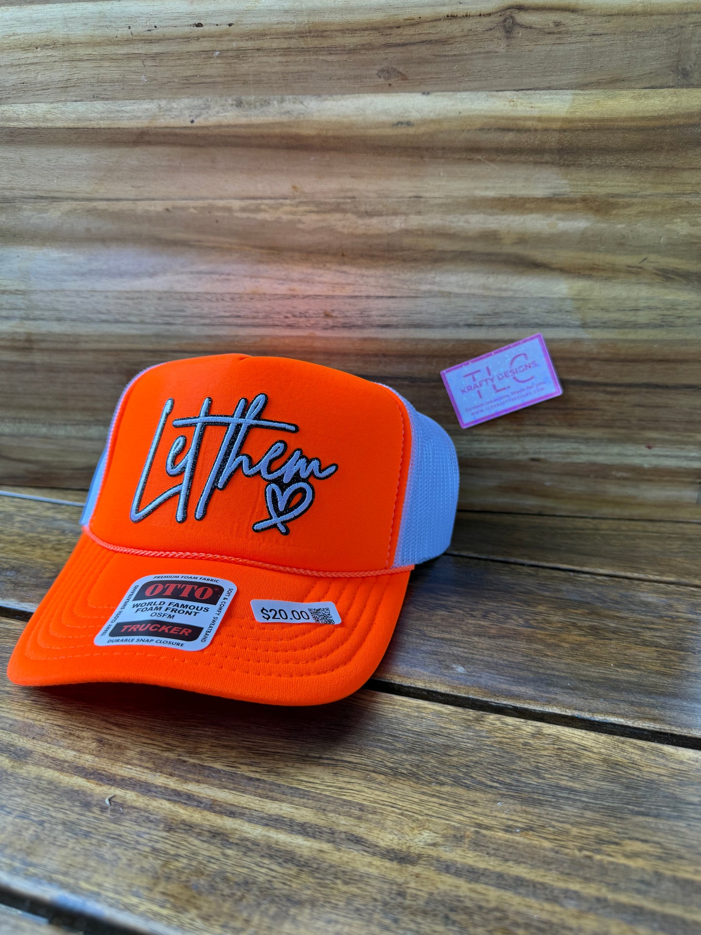 Let Them Trucker Hat – Neon Orange with White Mesh and Script Patch