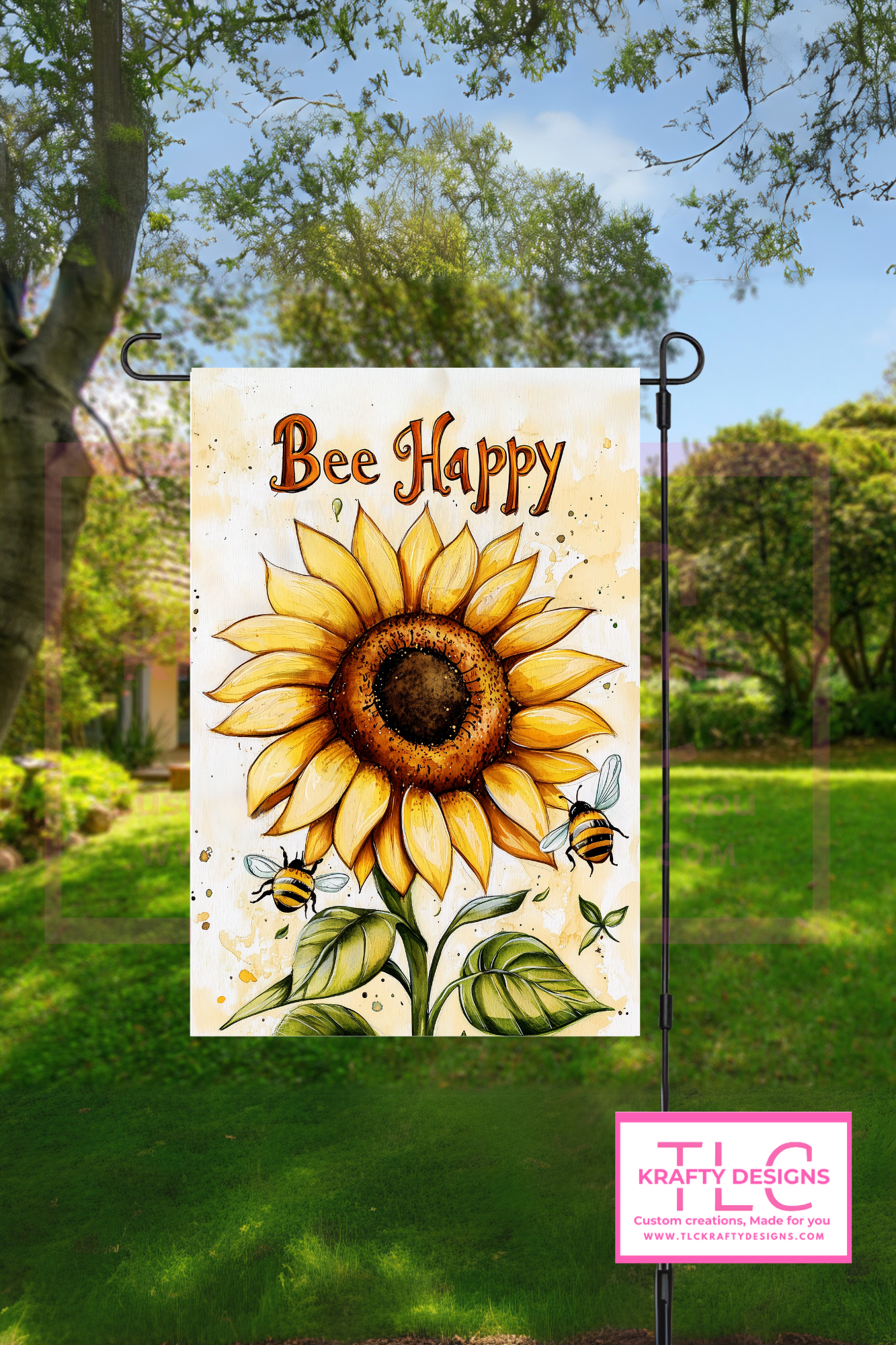 Bee Happy Sunflower Garden Flag – Cheerful Summer Welcome with Bees