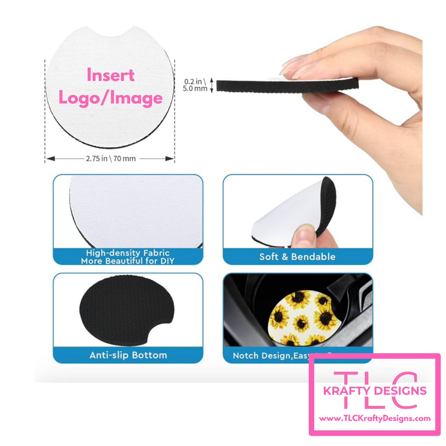 Custom Car Coasters – Personalized Car Cup Holder Inserts with Anti-Slip Bottom