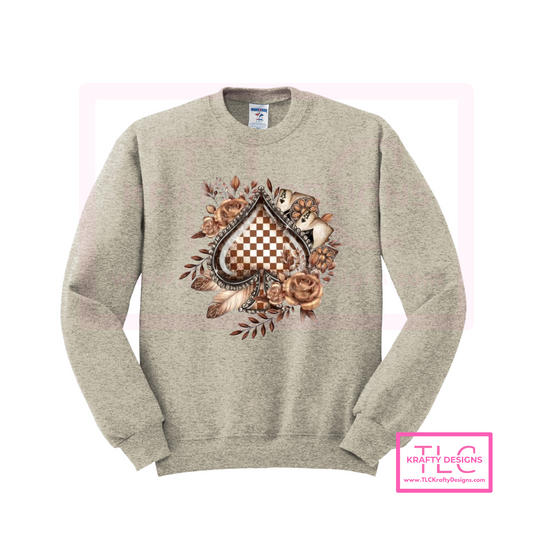 Western Spade and Roses Sweatshirt – Rustic Checkered Design
