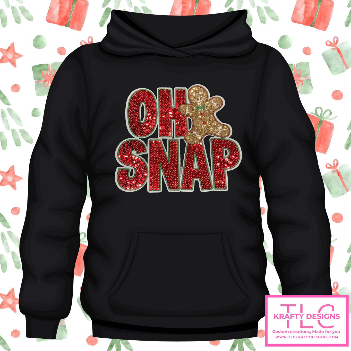 OH SNAP Holiday Sweatshirt β Funny Gingerbread Man Sequin Patch (S-4XL)