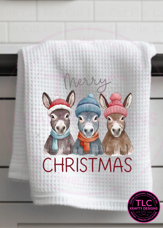Merry Christmas Donkey Trio Towel – Rustic Farmhouse Holiday Kitchen Decor