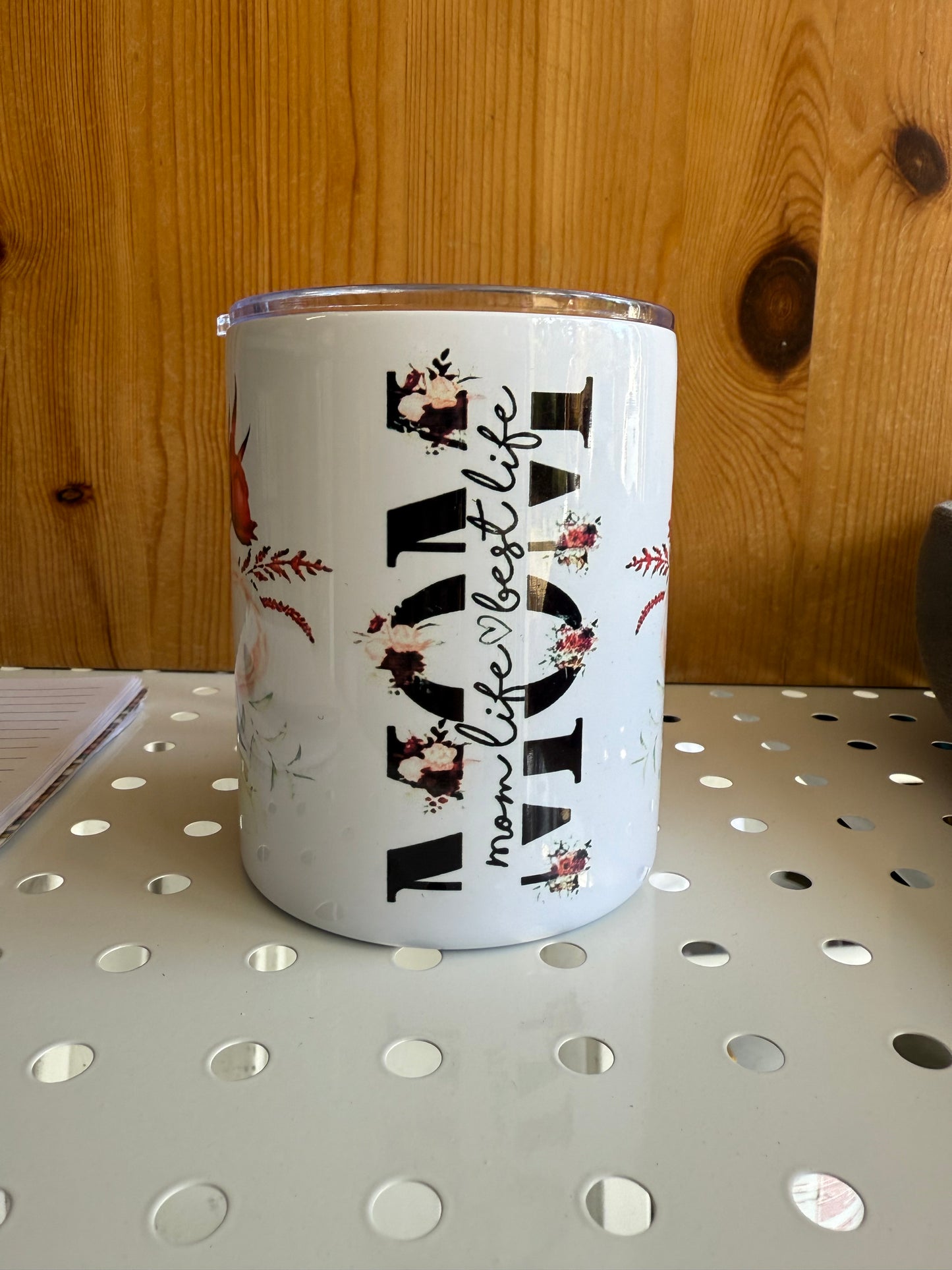 Burgundy & Blush Floral Travel Mug with Handle – Elegant Insulated Tumbler