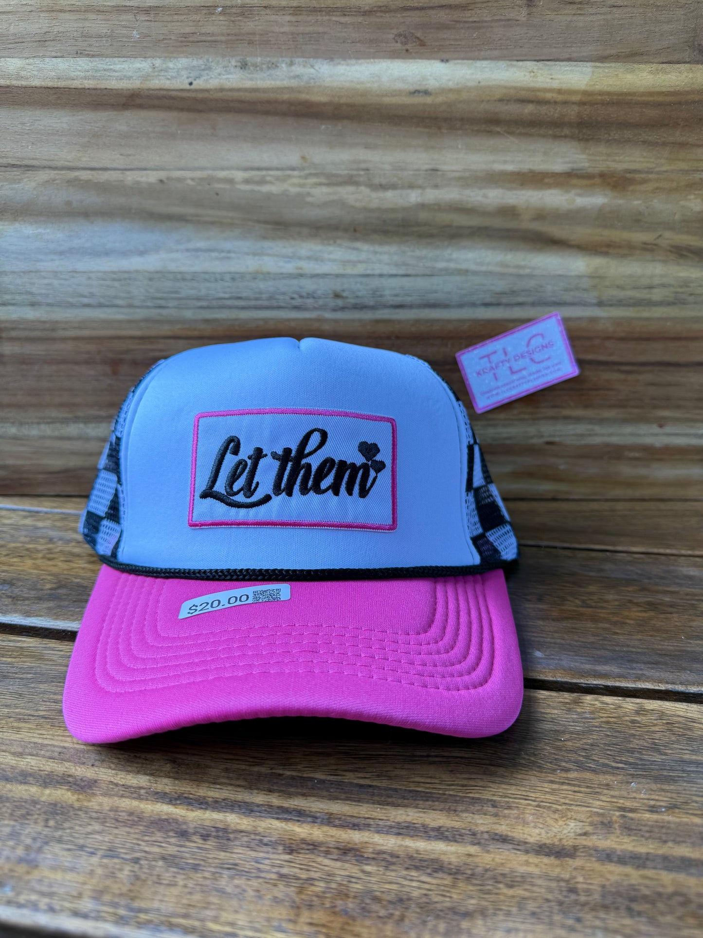 Let Them Trucker Hat – Checkerboard & Pink Two-Tone Design