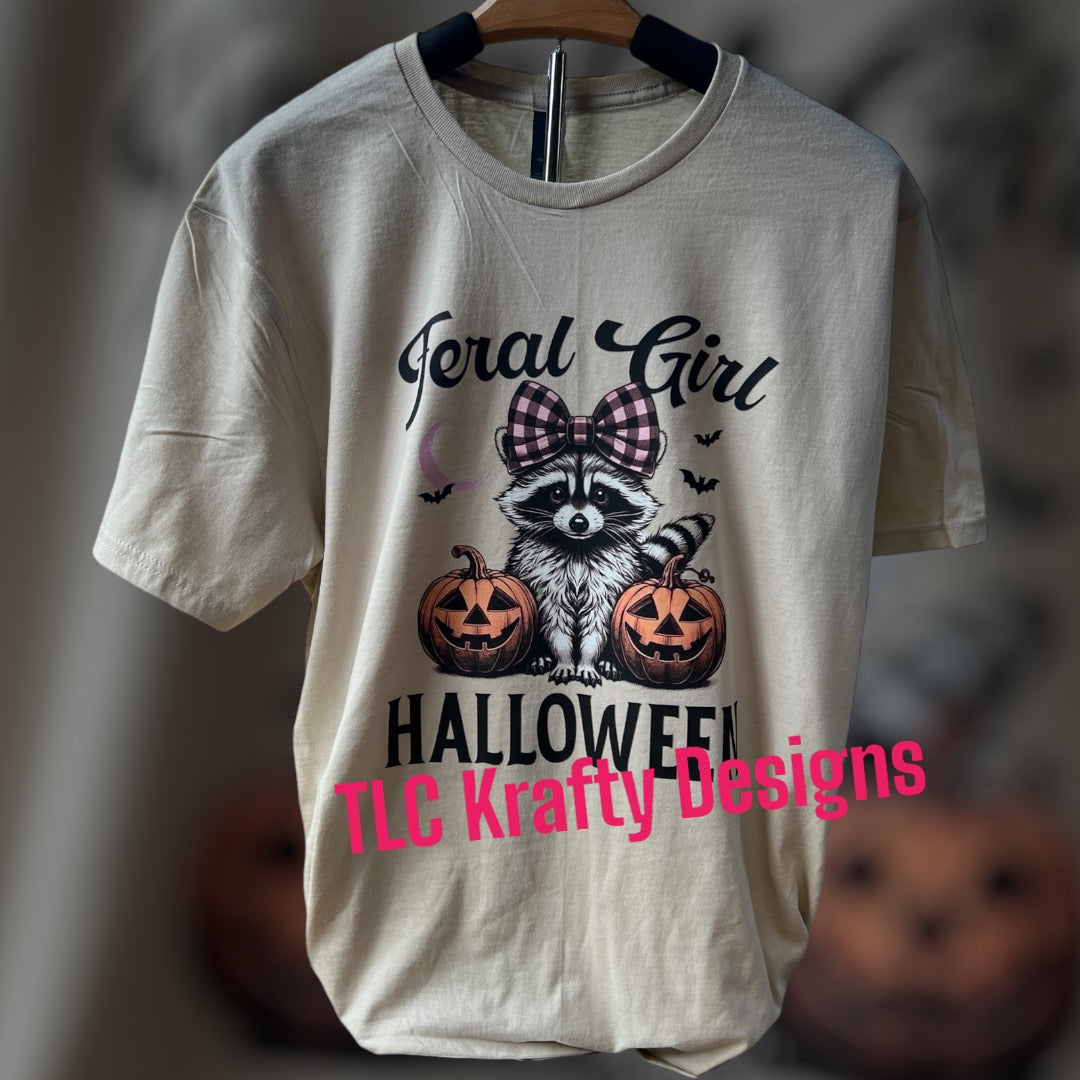 Feral Girl” Raccoon Halloween Tee