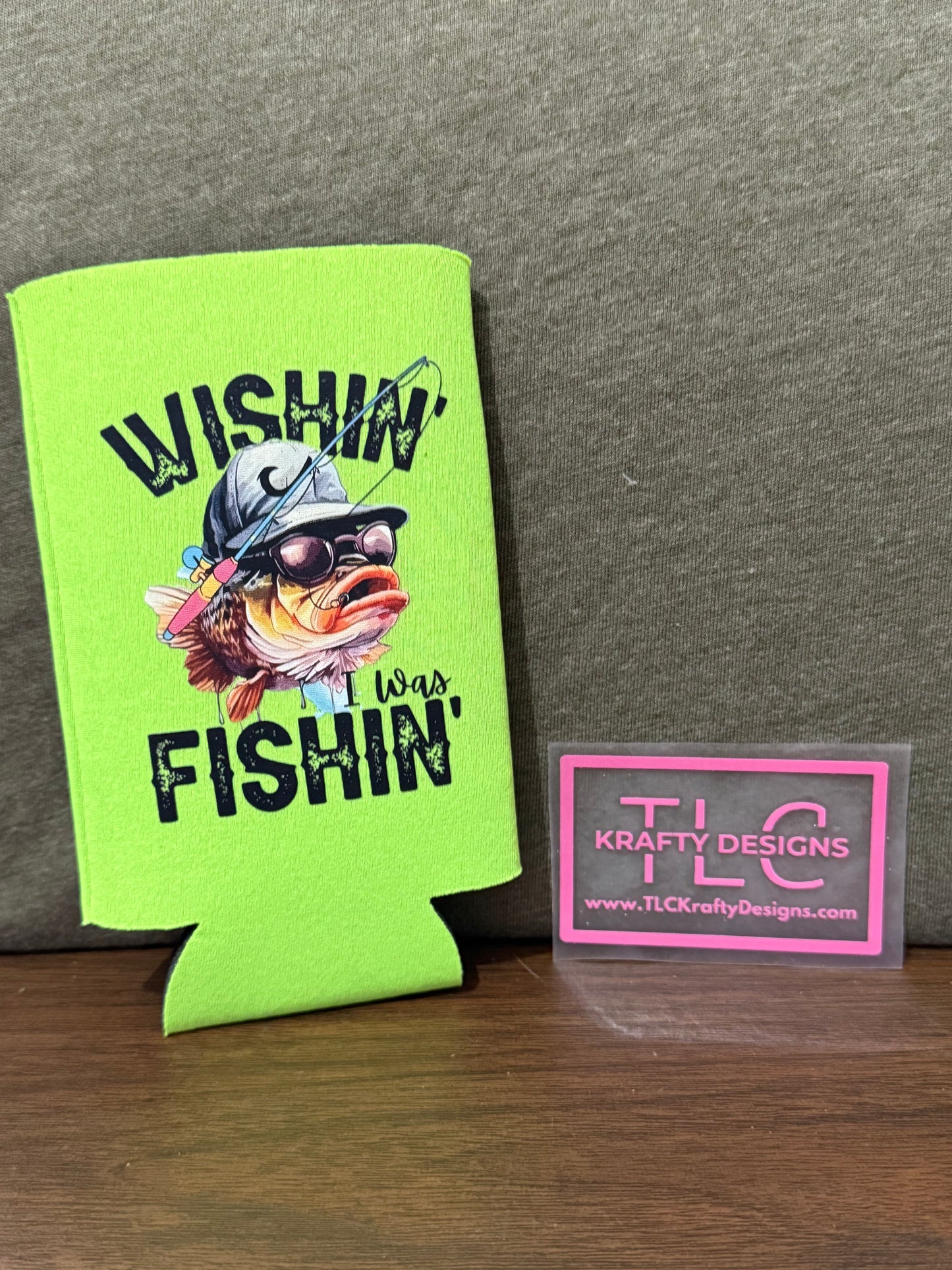 Wishin' I was Fishin' Can Cooler Koozie -Fun Drink holder for fisherman & Outdoor enthusiasts