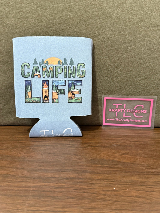 Camping Life Can Koozie – Adventure-Themed Drink Holder for Outdoor Enthusiasts
