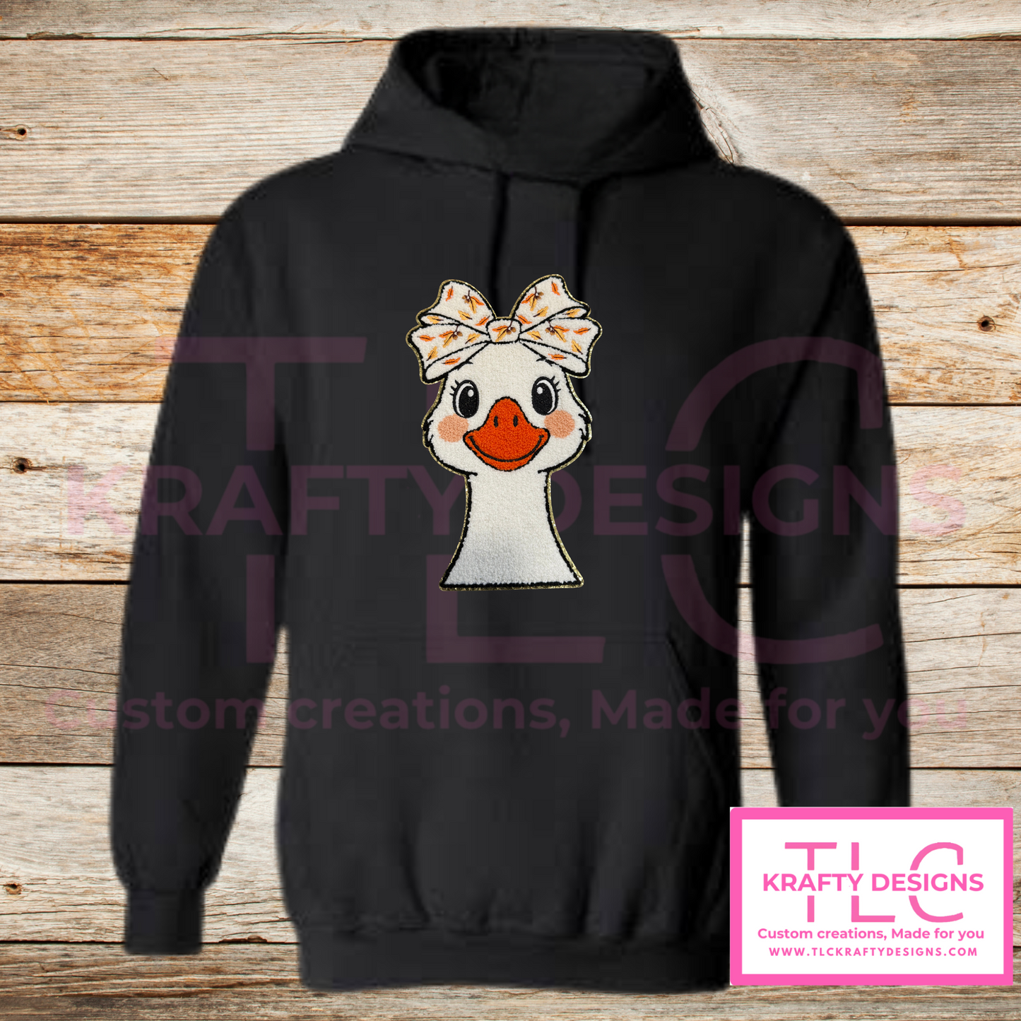 Fall Goose Hoodie β Sweatshirt with Chenille Goose Patch and Autumn Bow