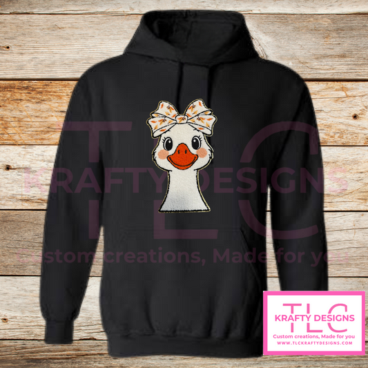 Fall Goose Hoodie – Sweatshirt with Chenille Goose Patch and Autumn Bow