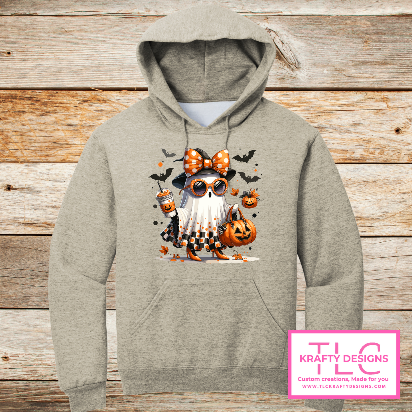 Girly Halloween Ghost Hoodie β Cute Fall Ghost with Coffee, Bats, and Pumpkins | Spooky Season Sweatshirt