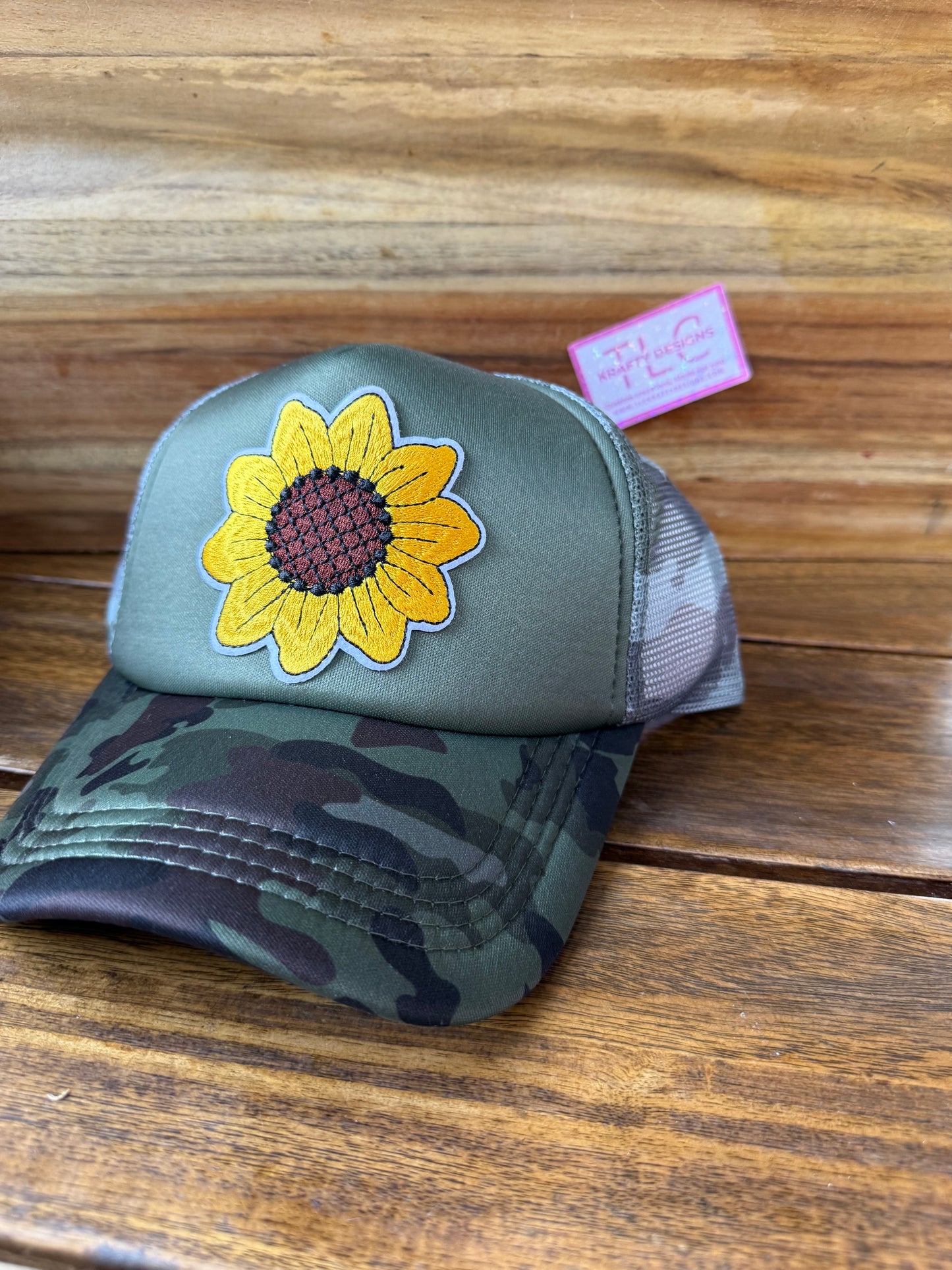 Sunflower Trucker Hat – Olive Green and Camo with Mesh Back