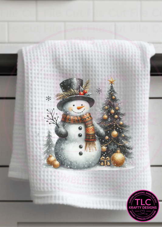 Festive Snowman & Christmas Tree Towel – Cozy Winter Holiday Kitchen Decor