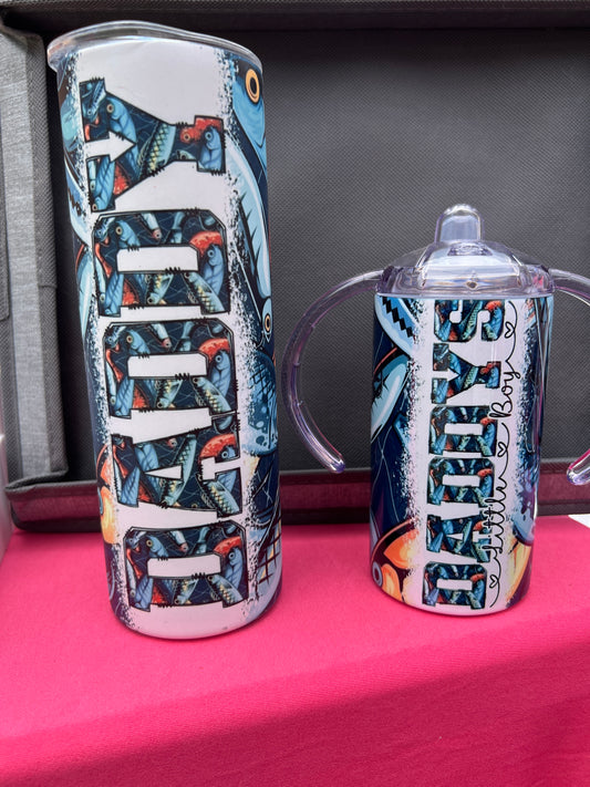 Fishing Theme Daddy & Daddy's Little Boy Tumbler Set (Sippy or Flip Kids Cup)