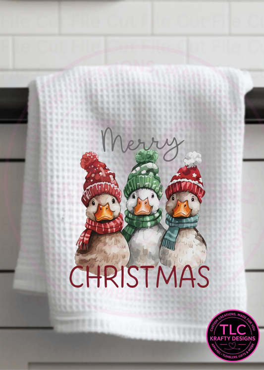 Merry Christmas Duck Trio Towel – Holiday Farmhouse Kitchen Decor