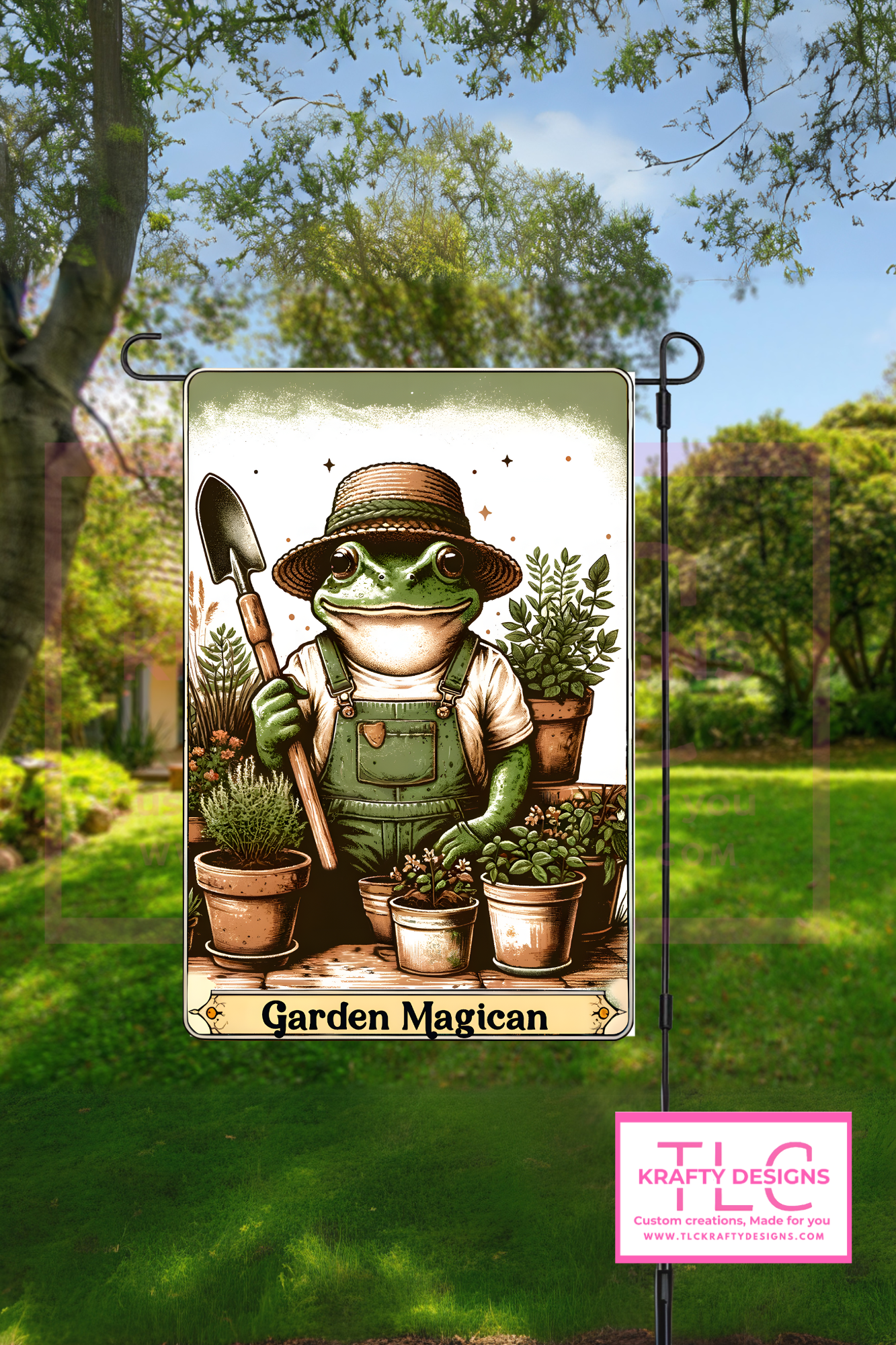 Gardener Frog Flag – Rustic “Garden Magican” Yard Decor for Nature Lovers