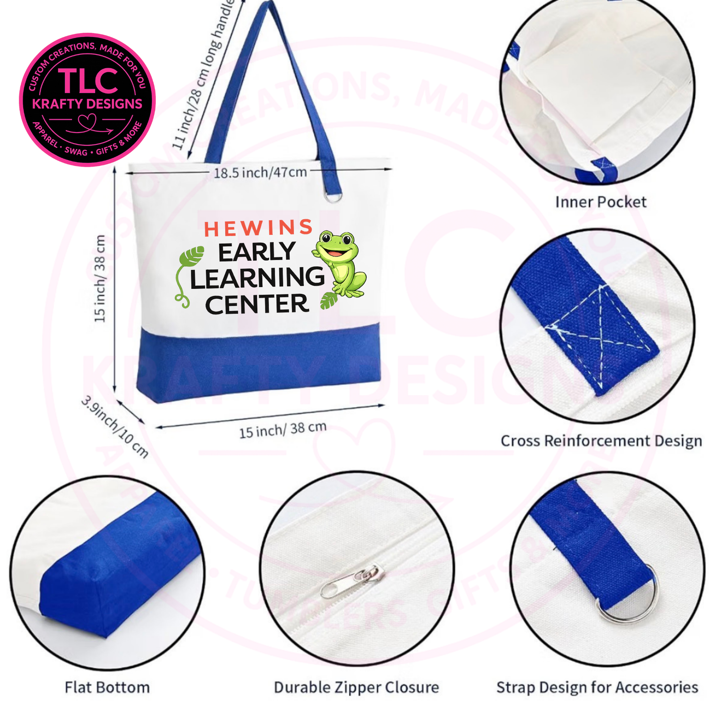 Hewins Early Learning Center Zippered Canvas Tote Bag – School Spirit Bag