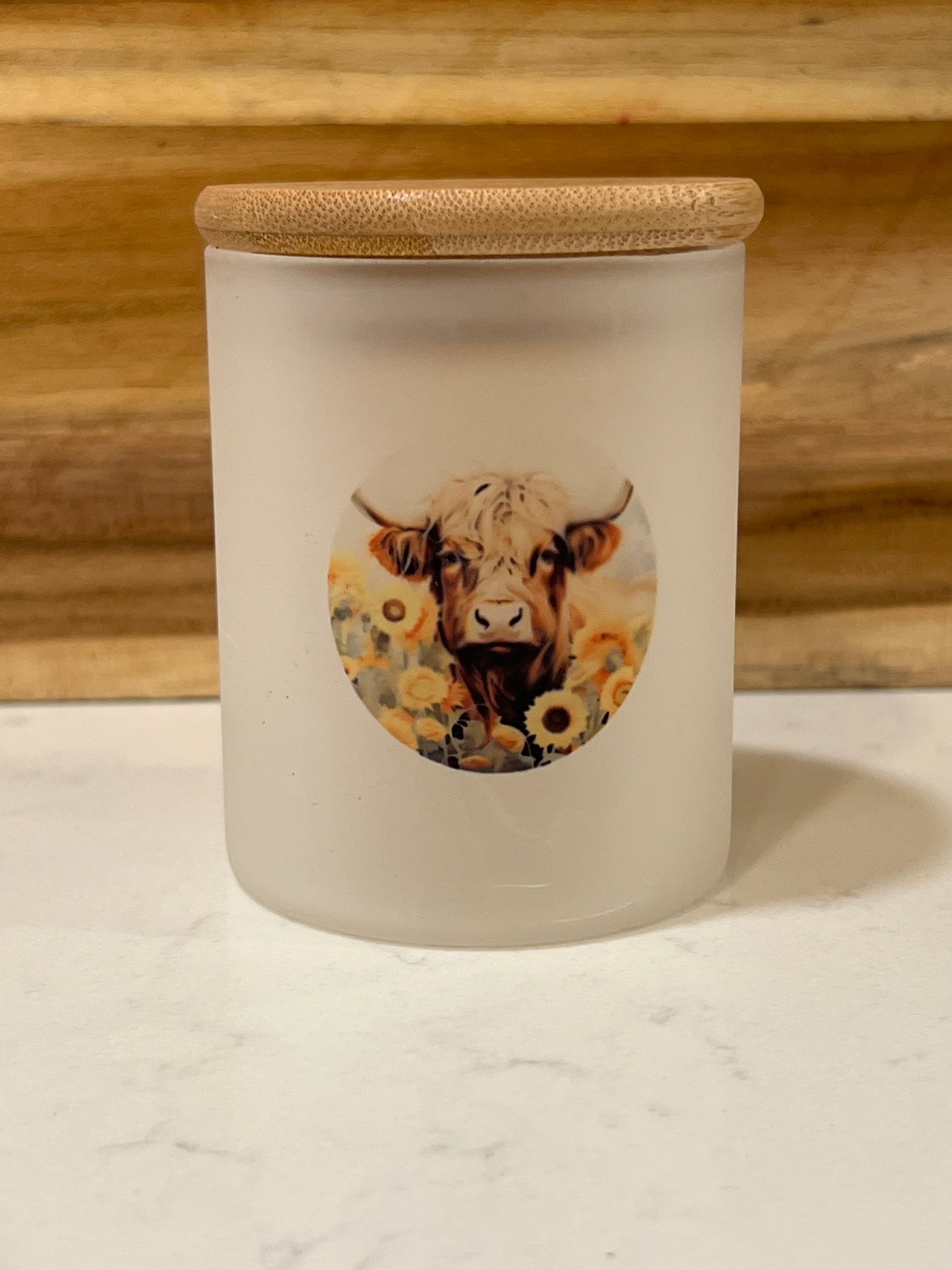 Highland Cow surrounded by a bed of Sunflowers 9oz Candle / Trinket Container