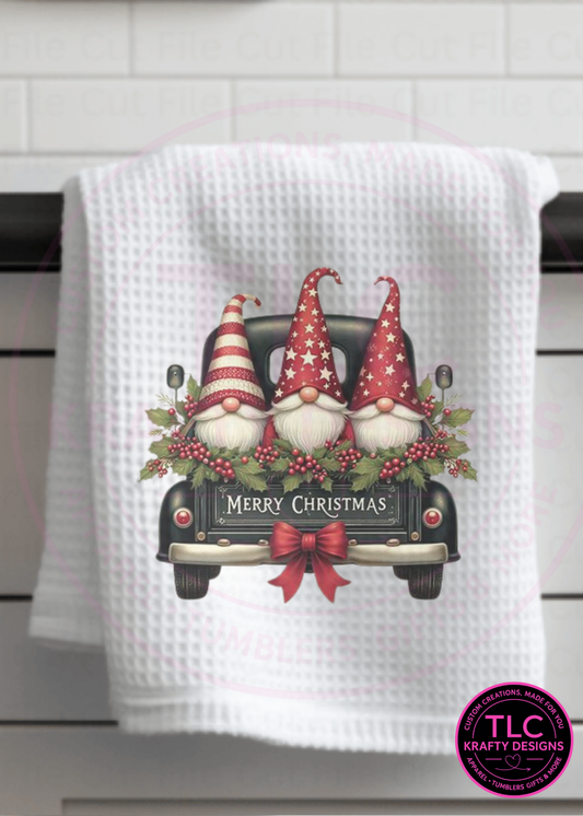 Christmas Gnomes in Truck Towel – Rustic Holiday Farmhouse Kitchen Décor 🎅🚜🎄
