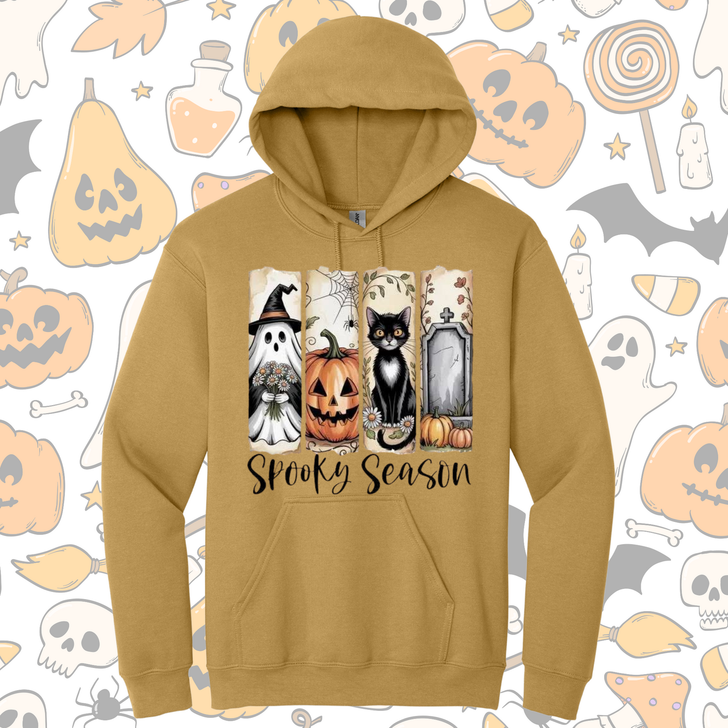 ๐ธ๏ธ Spooky Season Halloween Sweatshirt โ Ghost, Pumpkin, Cat & Graveyard Fall Design