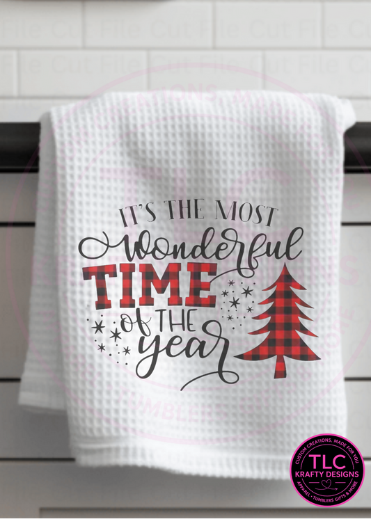 Buffalo Plaid Christmas Tree – It’s the Most Wonderful Time of the Year Towel 🎄🖤❤️