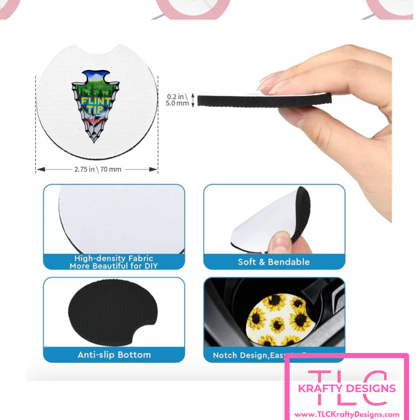 Flint Tip Archers Car Coaster – Soft Neoprene Drink Holder Insert