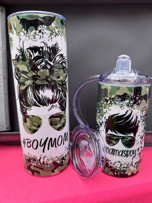 American Girl Messy Bun Boy Mom and Mama's Boy Mama & Mini Tumbler Set (Sippy or Flip Kids Cup)