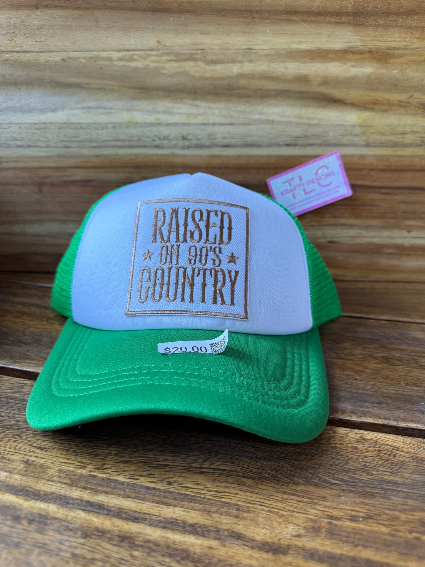 Raised on 90’s Country Trucker Hat – Green Mesh with Western Patch Design