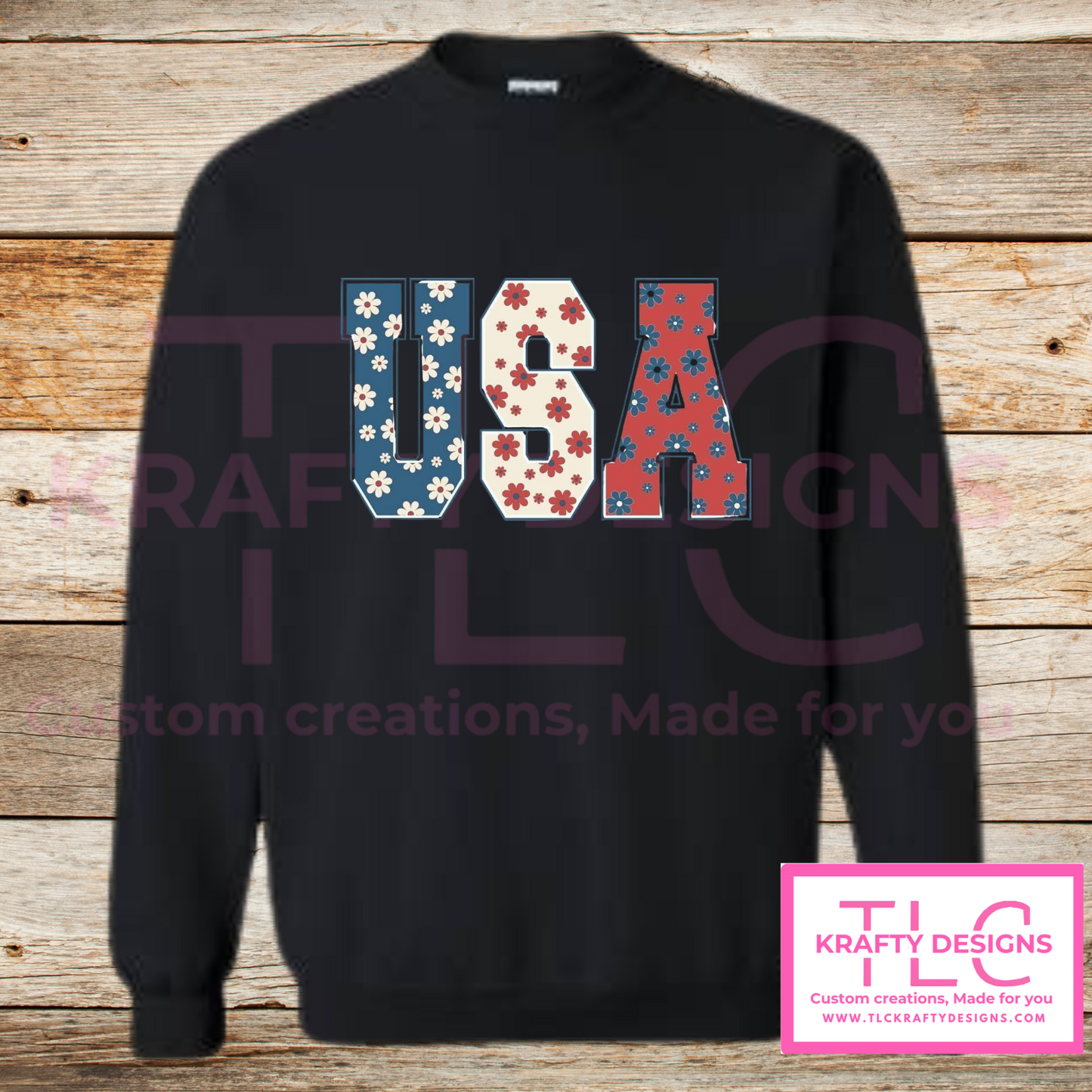 Floral USA Sweatshirt – Retro Patriotic Crewneck in Multiple Colors